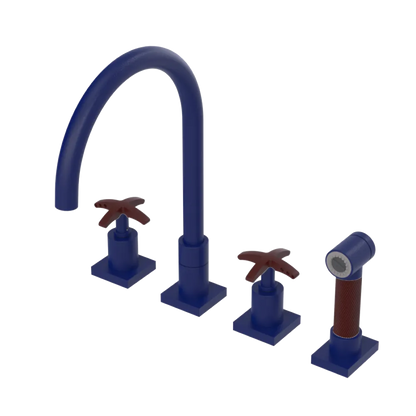 Rubinet Widespread Kitchen Set with Hand Spray Midnight Blue
