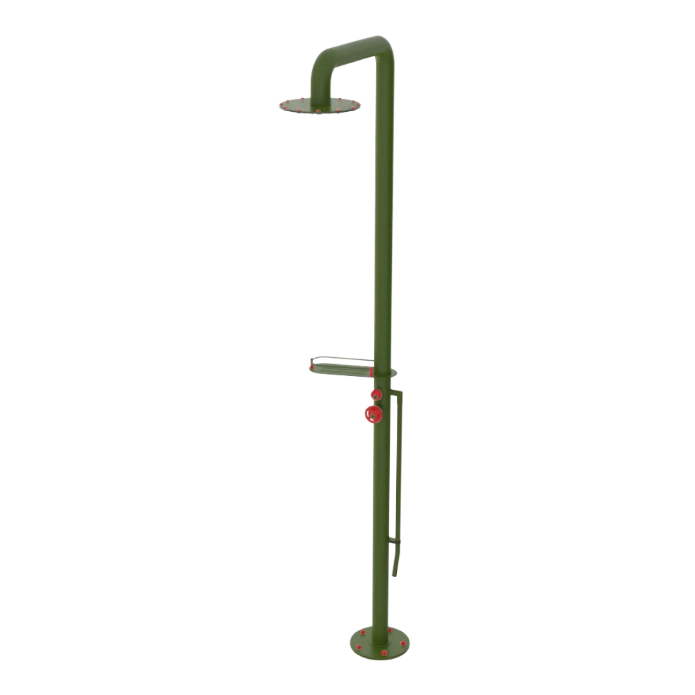 Rubinet Pressure Balance Outdoor Shower with Foot Rinse & 10" Shower Head (with shelf) - 304 Stainless Steel Green Envy