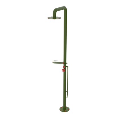 Rubinet Pressure Balance Outdoor Shower with Foot Rinse & 10" Shower Head (with shelf) - 304 Stainless Steel Green Envy