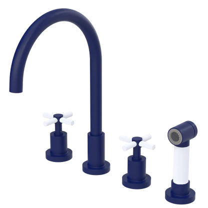 Rubinet Widespread Kitchen Set with LaSalle Spout with Hand Spray Midnight Blue