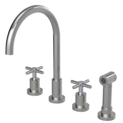 Rubinet Widespread Kitchen Set with LaSalle Spout with Hand Spray Satin Nickel