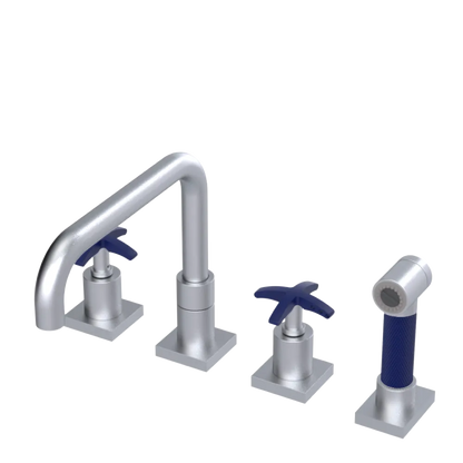 Rubinet Widespread Kitchen Set with Genesis Spout with Hand Spray Satin Chrome