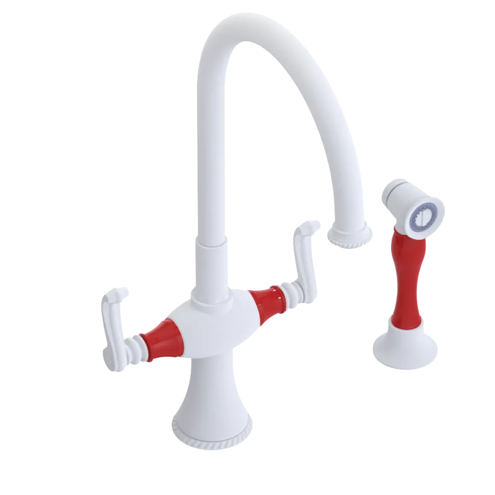 Rubinet Two Handle Single Hole Kitchen Set with Hand Spray Matt White
