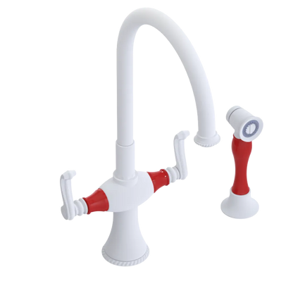 Rubinet Two Handle Single Hole Kitchen Set with Hand Spray Matt White