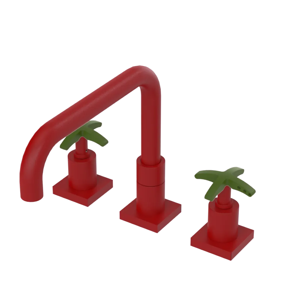 Rubinet Widespread Kitchen Set with Genesis Spout Maroon