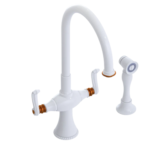 Rubinet Two Handle Single Hole Kitchen Set with Hand Spray White