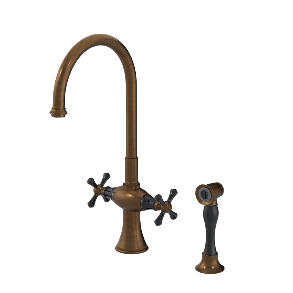 Rubinet Two Handle Single Hole Kitchen Set with Hand Spray Tuscan Brass