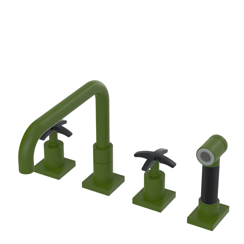 Rubinet Widespread Kitchen Set with Genesis Spout with Hand Spray Green Envy