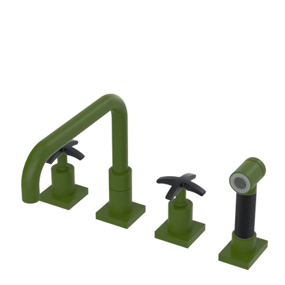 Rubinet Widespread Kitchen Set with Genesis Spout with Hand Spray Green Envy