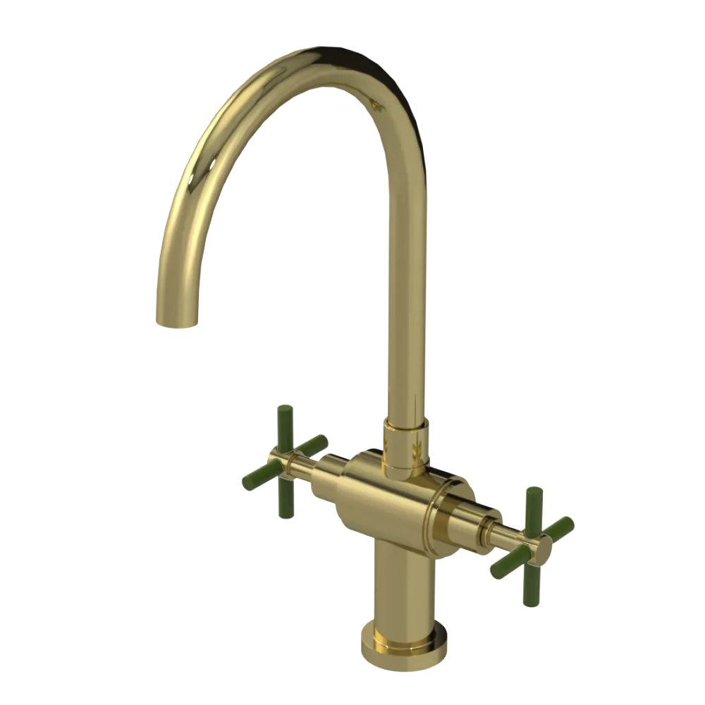 Rubinet Two Handle Single Hole Kitchen Set with LaSalle Spout Natural Brass