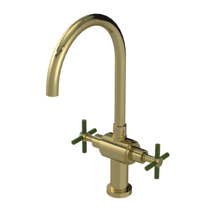 Rubinet Two Handle Single Hole Kitchen Set with LaSalle Spout Natural Brass