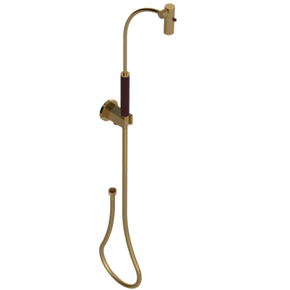 Rubinet Hand Held Shower Bidet with Extended Reach & Dual Function Spray Including Wall Bracket with Supply & Hose (Round) Gold