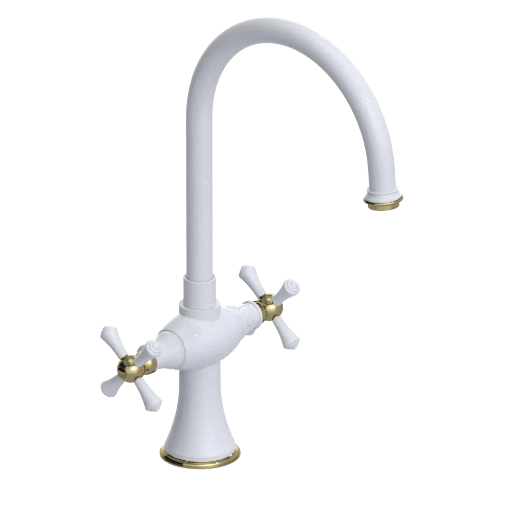 Rubinet Two Handle Single Hole Kitchen Set White