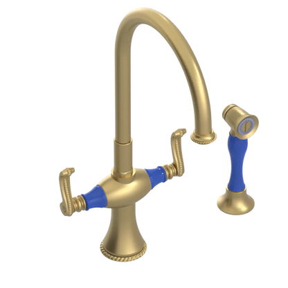 Rubinet Two Handle Single Hole Kitchen Set with Hand Spray Satin Brass