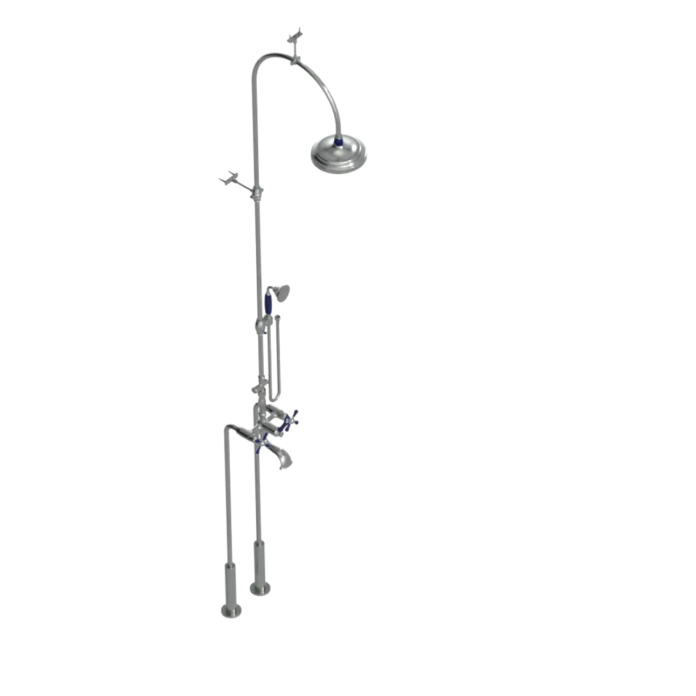 Rubinet Floor Mount Tub & Shower with hand held shower Satin Nickel