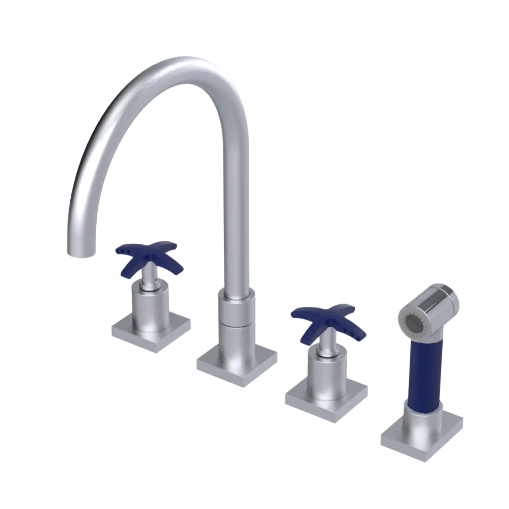 Rubinet Widespread Kitchen Set with Hand Spray Satin Chrome