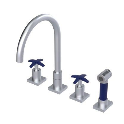Rubinet Widespread Kitchen Set with Hand Spray Satin Chrome