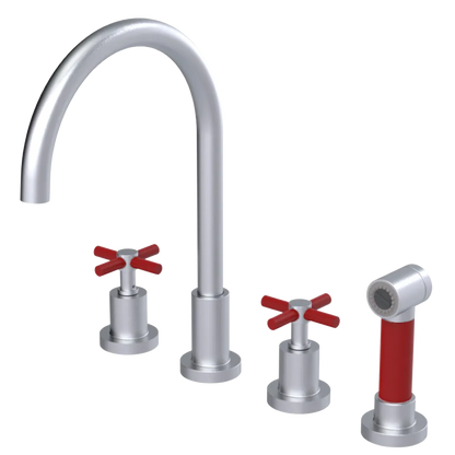 Rubinet Widespread Kitchen Set with LaSalle Spout with Hand Spray Satin Chrome