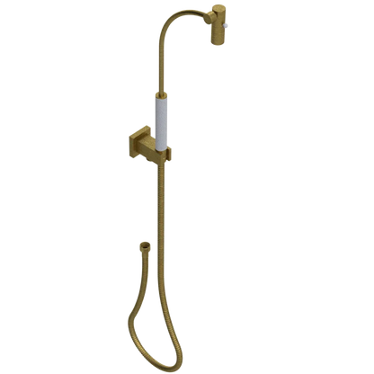 Rubinet Hand Held Shower Bidet with Extended Reach & Dual Function Spray Including Wall Bracket with Supply & Hose (Square) Antique Brass Matt