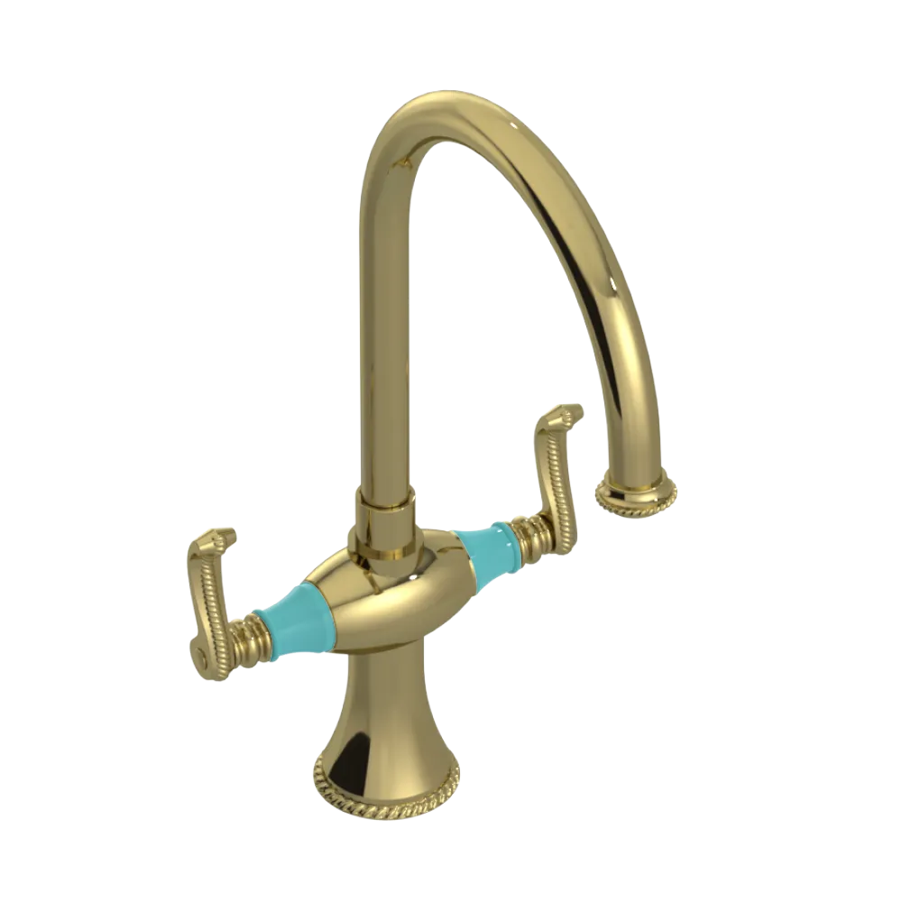 Rubinet Two Handle Single Hole Kitchen Set Natural Brass