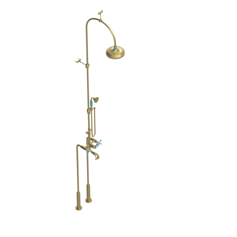 Rubinet Floor Mount Tub & Shower with hand held shower Satin Brass