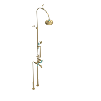 Rubinet Floor Mount Tub & Shower with hand held shower Satin Brass