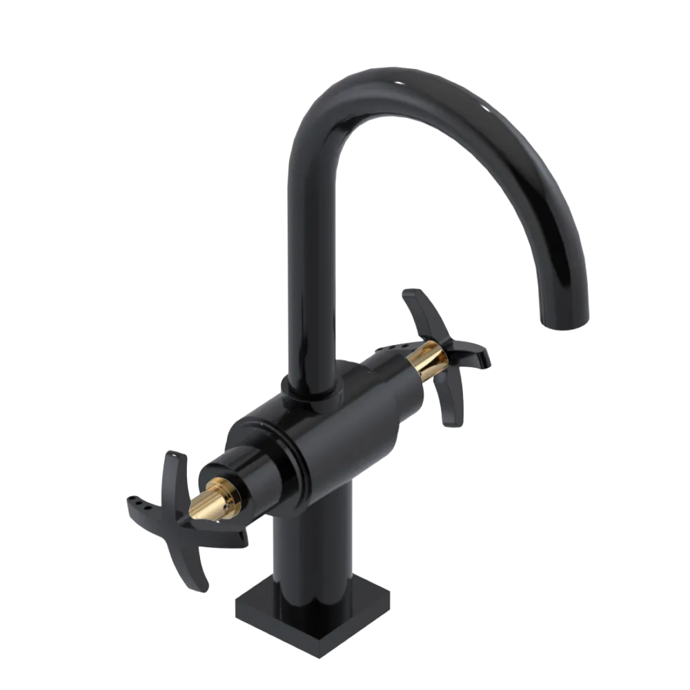 Rubinet Single Hole Dual Handle Lav. Set. (less drain) Black