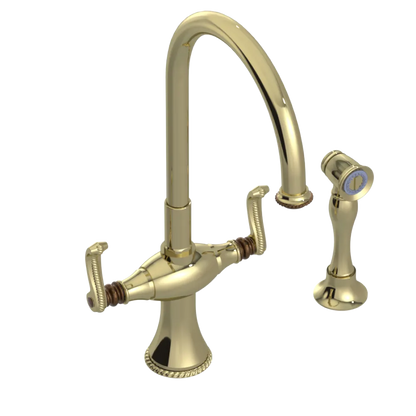 Rubinet Two Handle Single Hole Kitchen Set with Hand Spray Gold
