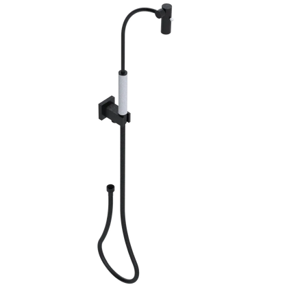Rubinet Hand Held Shower Bidet with Extended Reach & Dual Function Spray Including Wall Bracket with Supply & Hose (Square) Matt Black