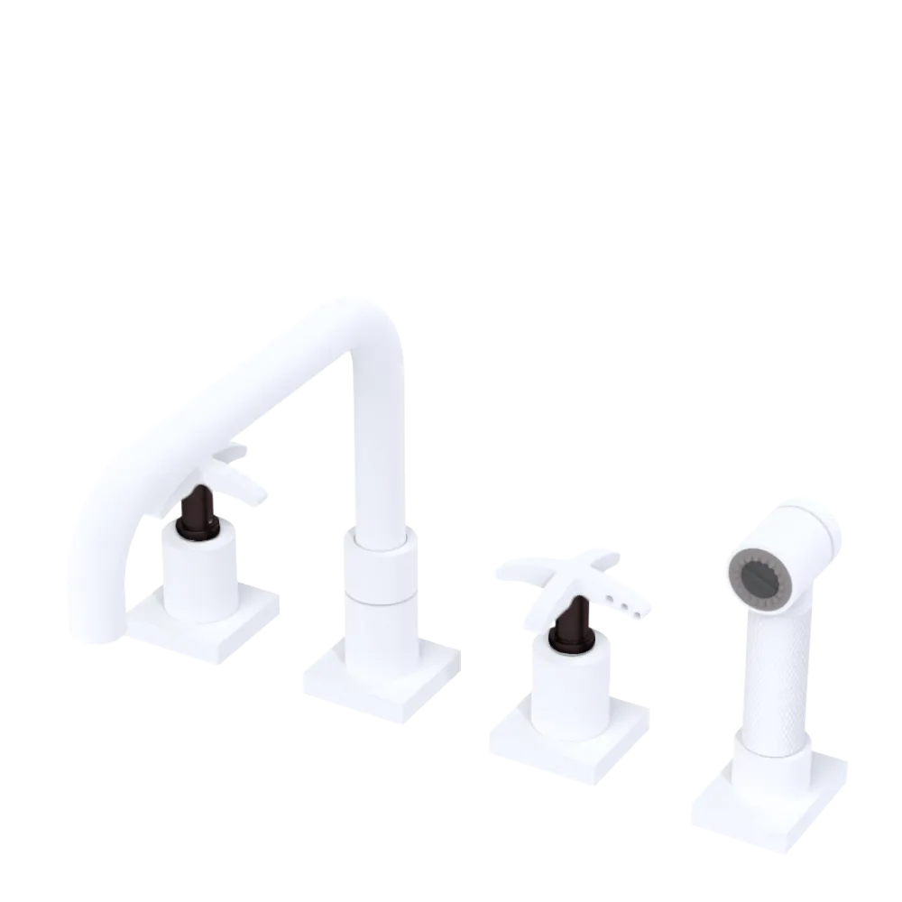 Rubinet Widespread Kitchen Set with Genesis Spout with Hand Spray Matt White