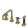 Rubinet Widespread Kitchen Set with Genesis Spout with Hand Spray Natural Brass