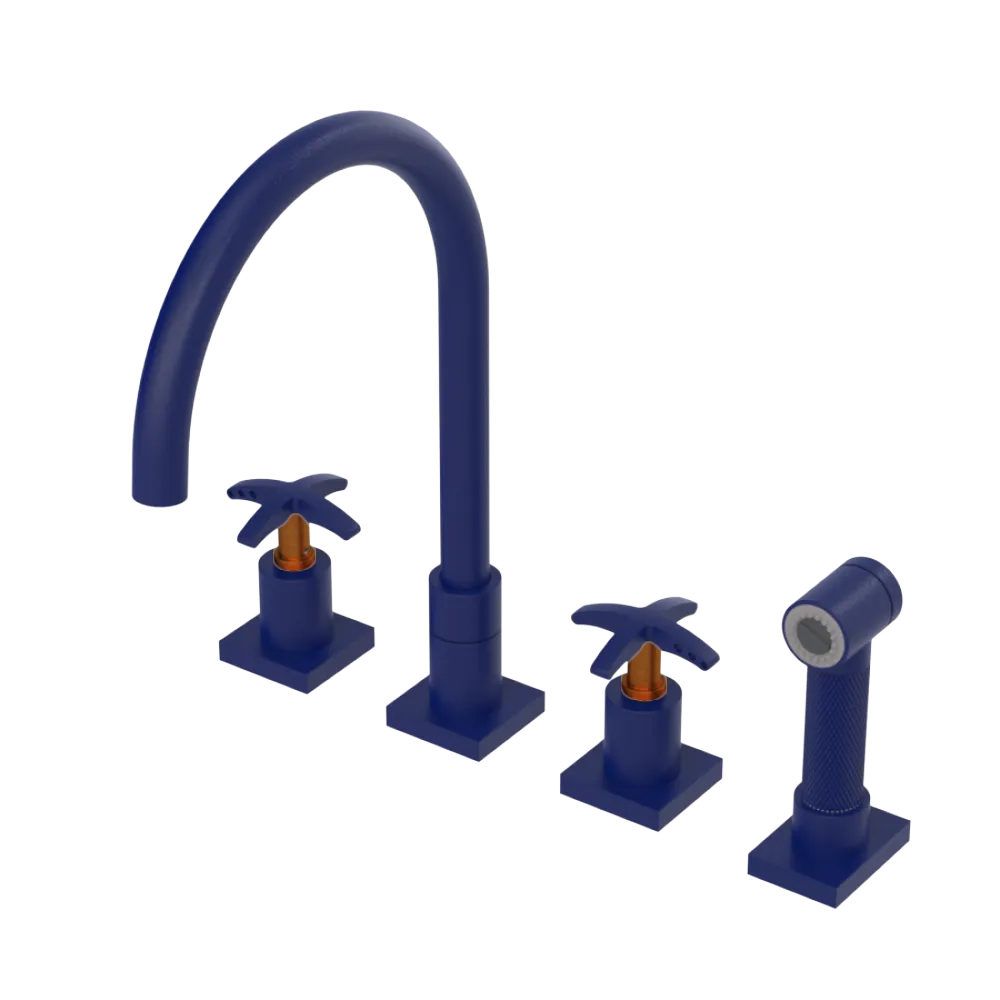 Rubinet Widespread Kitchen Set with Hand Spray Midnight Blue
