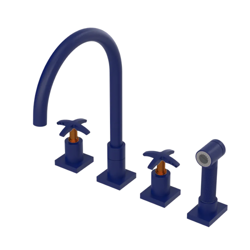 Rubinet Widespread Kitchen Set with Hand Spray Midnight Blue