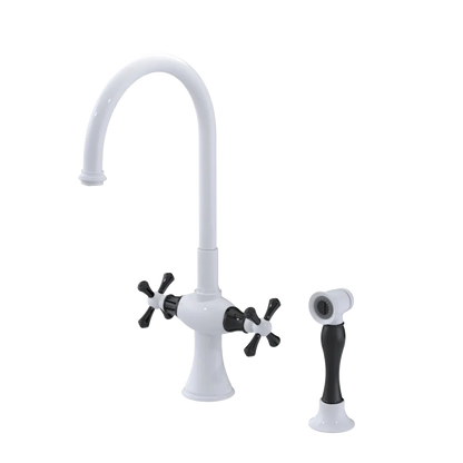 Rubinet Two Handle Single Hole Kitchen Set with Hand Spray White