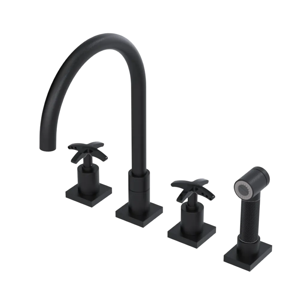 Rubinet Widespread Kitchen Set with Hand Spray Matt Black