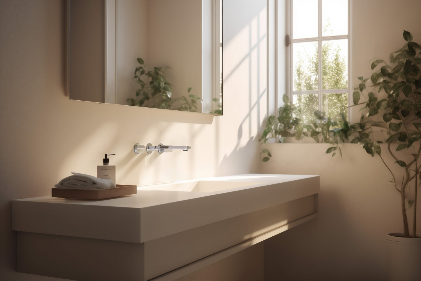 Baril Two handles wall-mounted lavatory faucet, drain not included