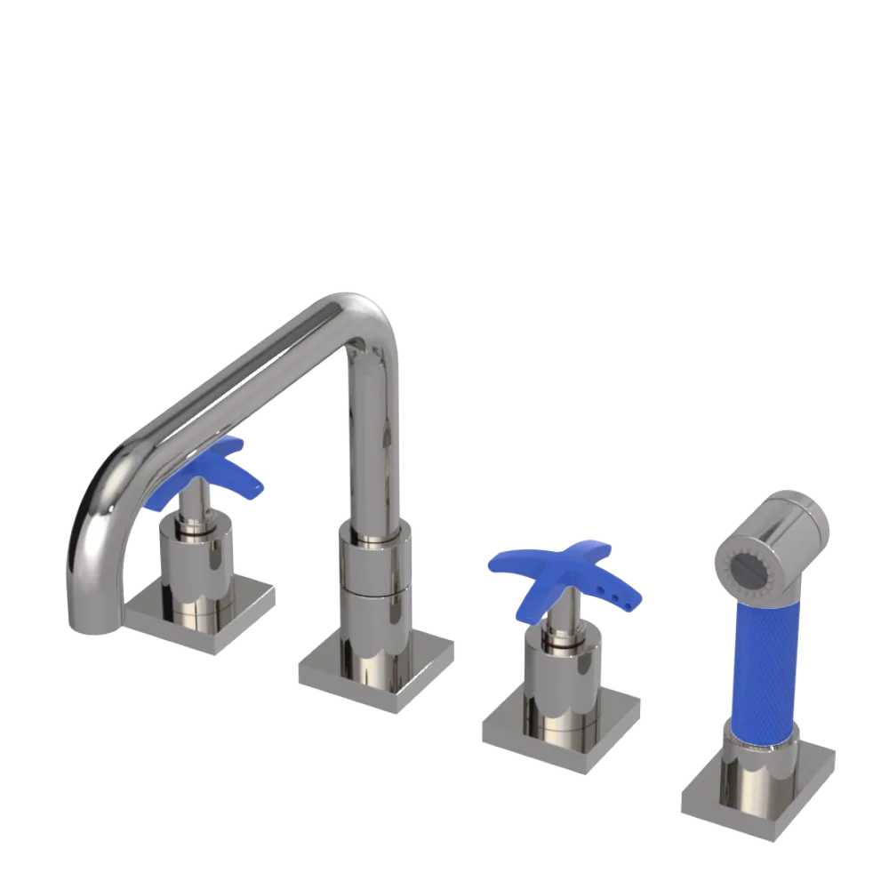 Rubinet Widespread Kitchen Set with Genesis Spout with Hand Spray Polished Nickel
