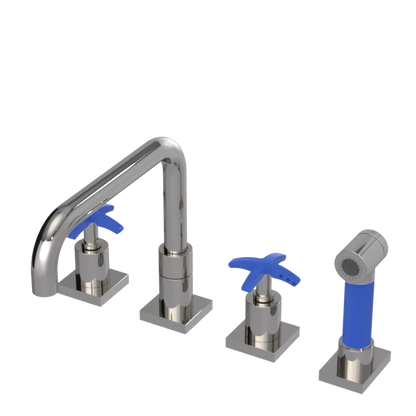 Rubinet Widespread Kitchen Set with Genesis Spout with Hand Spray Polished Nickel