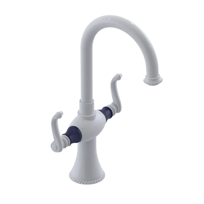 Rubinet Single Hole Dual Handle Lav. Set. (less drain) White