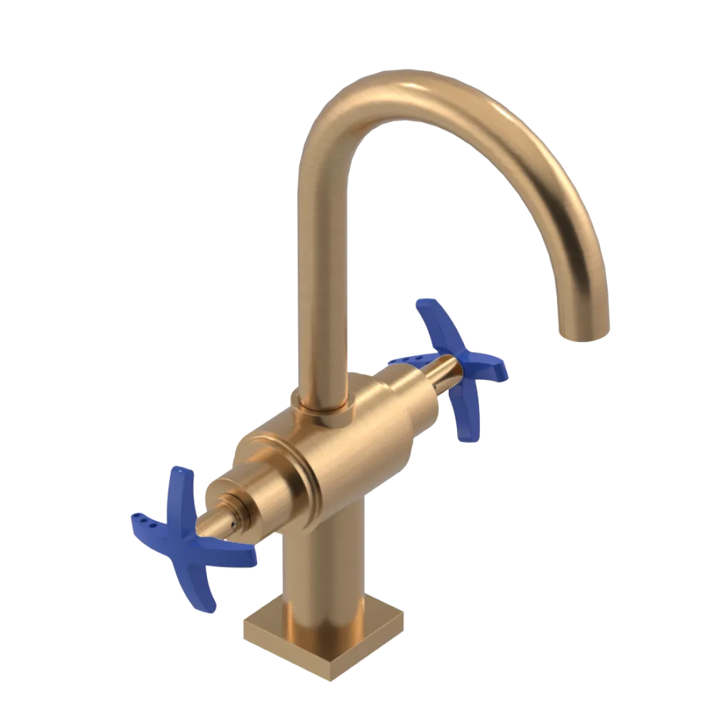 Rubinet Single Hole Dual Handle Lav. Set. (less drain) Satin Gold
