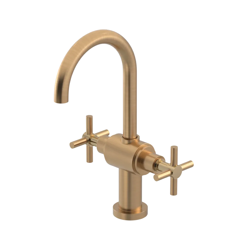 Rubinet Single Hole Dual Handle Lav. Set with LaSalle Spout (less drain) Satin Gold