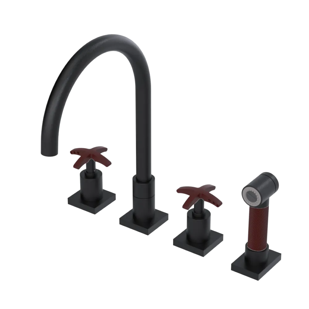 Rubinet Widespread Kitchen Set with Hand Spray Matt Black