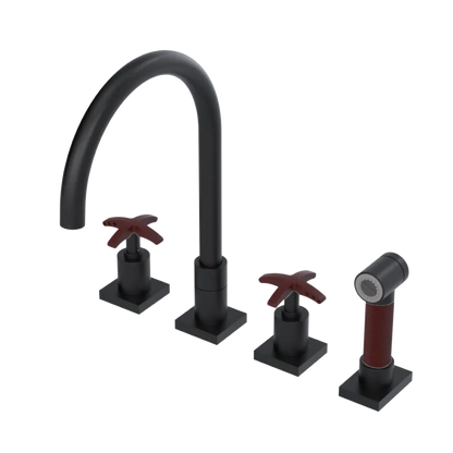 Rubinet Widespread Kitchen Set with Hand Spray Matt Black