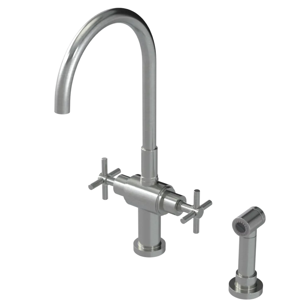 Rubinet Two Handle Single Hole Kitchen Set with LaSalle Spout with Hand Spray Satin Nickel