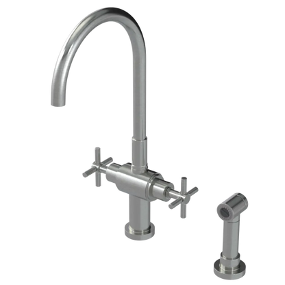 Rubinet Two Handle Single Hole Kitchen Set with LaSalle Spout with Hand Spray Satin Nickel