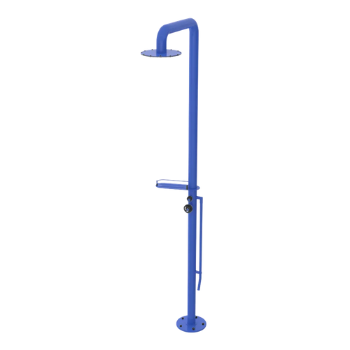 Rubinet Pressure Balance Outdoor Shower with Foot Rinse & 10" Shower Head (with shelf) - 304 Stainless Steel Blu Jean