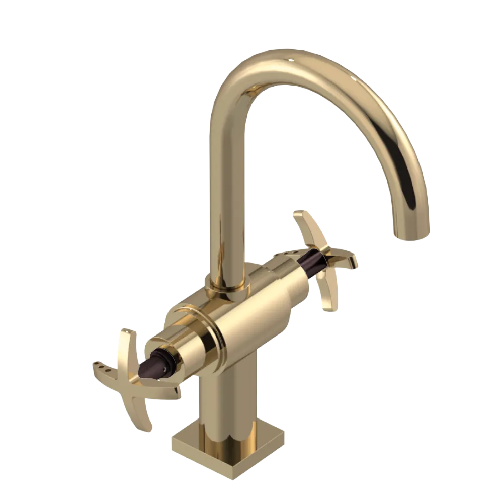 Rubinet Single Hole Dual Handle Lav. Set. (less drain) Gold