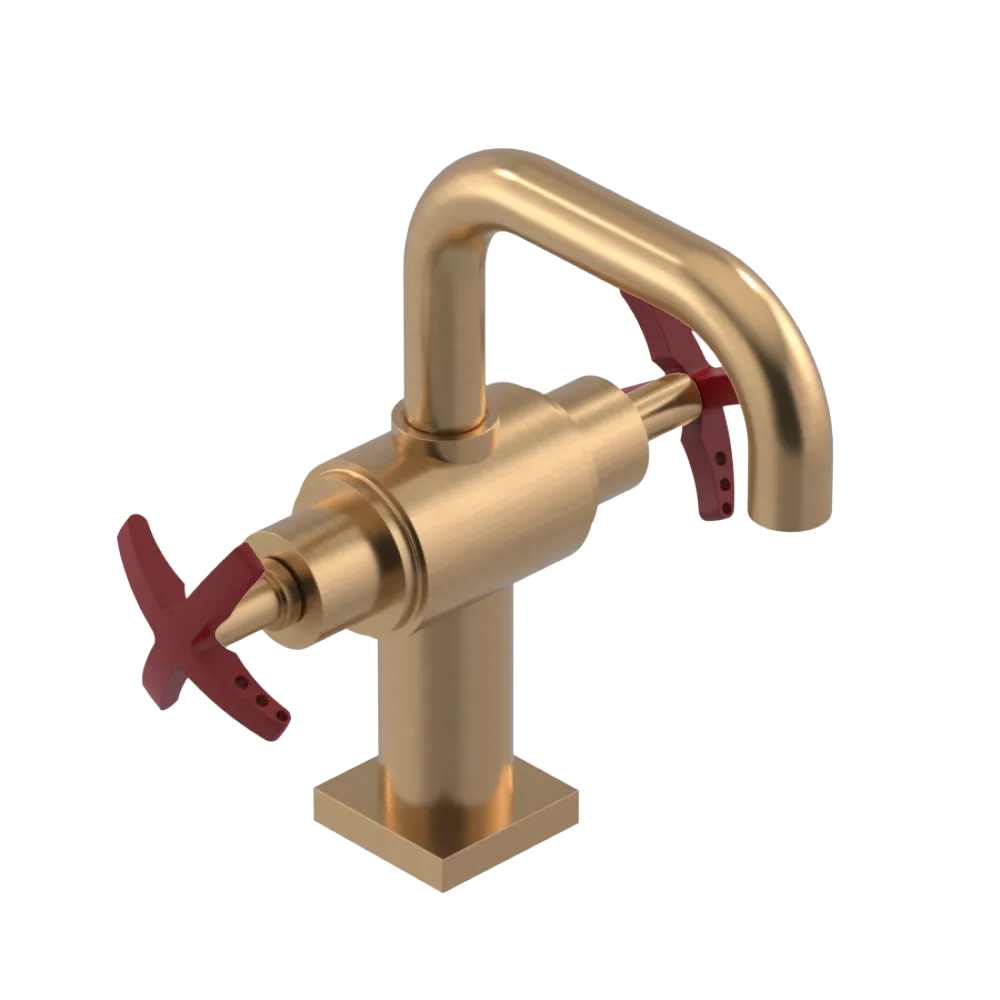 Rubinet Single Hole Dual Handle Lav. Set. with Genesis spout (less drain) Satin Gold