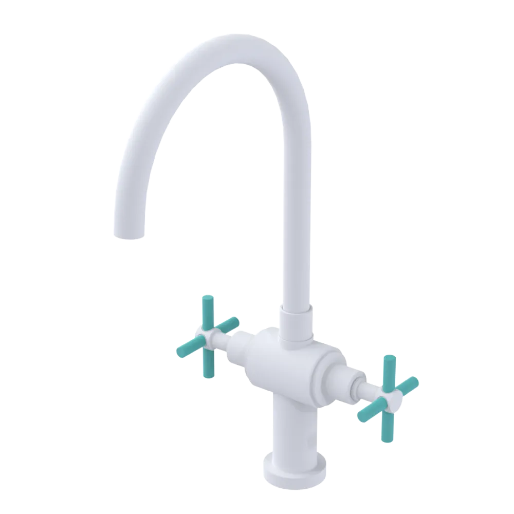 Rubinet Two Handle Single Hole Kitchen Set with LaSalle Spout Matt White