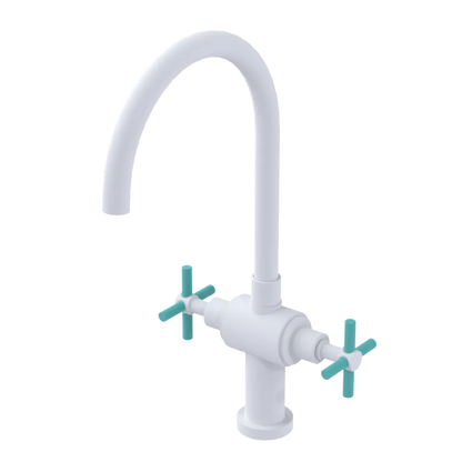 Rubinet Two Handle Single Hole Kitchen Set with LaSalle Spout Matt White